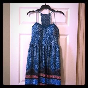 Teal, copper, white and black halter sundress